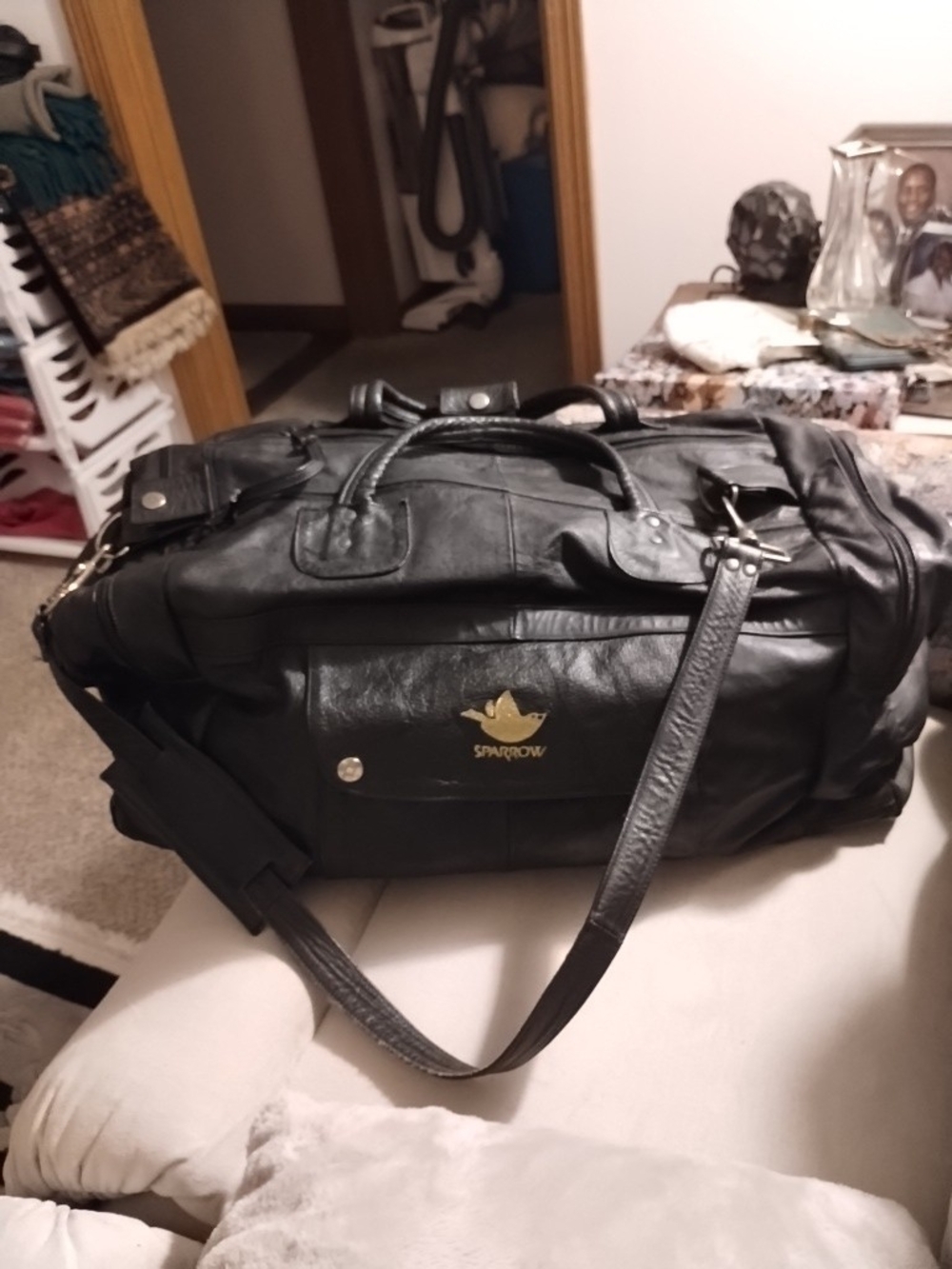 sparrow Y2K Black Leather Duffel Bag with Detachable Strap Sz 10 By 21